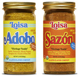 Loisa Adobo and Sazon front packaging showing organic labels and clean ingredients benefit