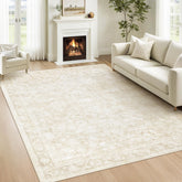 losbulake front view of 5x7 beige rug showing overall vintage floral design and warm tone