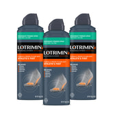 Lotrimin front view of three-can spray pack showing label and brand benefit
