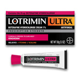 Lotrimin front packaging showing brand and benefits for fast recognition