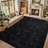 LòutiRoot Home front view of 5x7 black shag rug showing plush style and cozy appeal