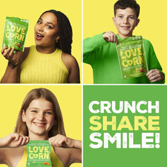 Love Corn open single-serve bag being eaten for on-the-go convenience
