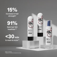 Love Ur Curls curl cream dispenser detail showing lightweight, non-sticky formula