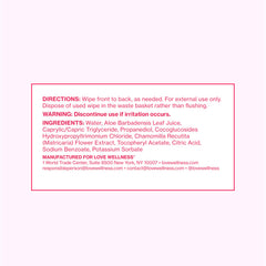 Love Wellness packaging label detail showing ingredient list and fragrance-free benefit