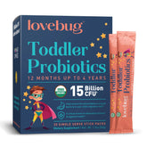LOVEBUG front packaging showing toddler probiotic benefits and 30 sticks