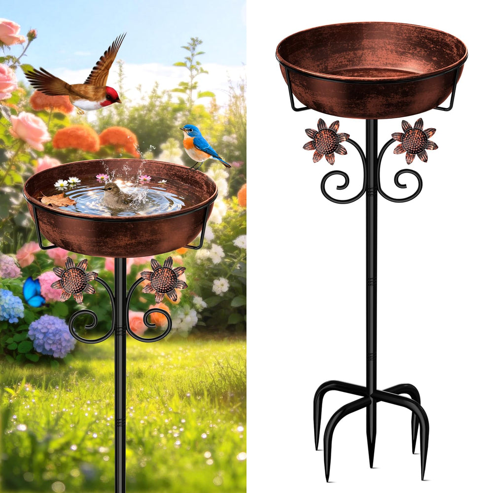 LOVEBUY front view brush bronze bird bath showing whole unit and finish