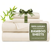 Love's cabin front view of queen sheet set showing neat presentation and luxury feel