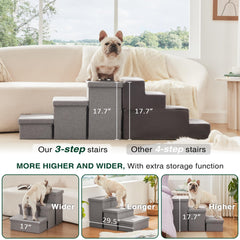 Love's cabin open storage compartments under steps showing organized space for leashes and blankets