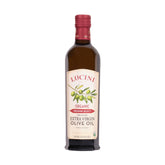 Lucini bottle front label showing premium organic branding and origin benefits