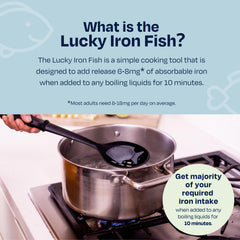 Lucky Iron Fish packaging and contents displaying brand and five-year supply benefit