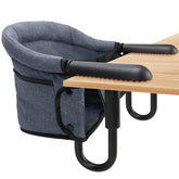lulunemo front view of hook-on high chair showing compact grey design and secure fit