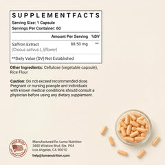 Luma Nutrition capsules spread on surface demonstrating dosage