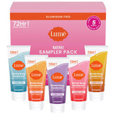 Lume front packaging showing five cream mini tubes and scent variety benefit
