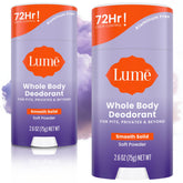 Lume front packaging showing Soft Powder two-pack for versatile odor control