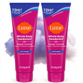 Lume soft powder front tube showing packaging and benefit of all‑over odor control