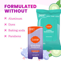 Lume stick applied to underarm demonstrating smooth glide benefit