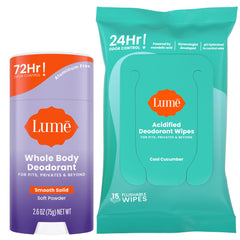 Lume stick front packaging showing powder scent and benefits