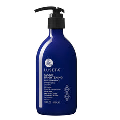 Luseta front packaging showing blue shampoo and easy-use benefit
