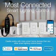 Lutron Caseta close-up of buttons showing tactile dim and preset control for convenience