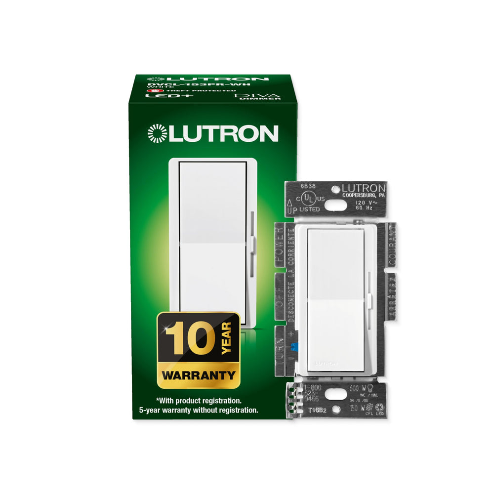 Lutron Diva front view showing paddle and slider, reliable dimming control