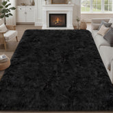 Luxturiy front view of 8x10 black rug showing plush surface and modern look