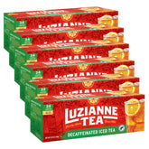 Luzianne box front view showing decaffeinated iced tea packaging and clear flavor benefit