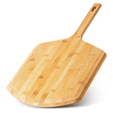 LX LERMX bamboo pizza peel front view showing smooth paddle and serving appeal