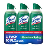 Lysol front packaging showing Mountain Spring scent and benefits for odor elimination