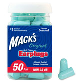 Mack's front packaging jar showing 50 pairs and flip-top for quick access and hygiene