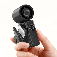 MACMORE front view of compact fan showing sleek design and portability