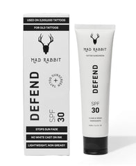 Mad Rabbit Defend front packaging showing SPF 30 and 100 mL for clear protection