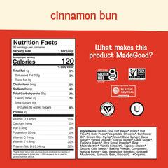 MadeGood individually wrapped cinnamon bun bar ready to grab