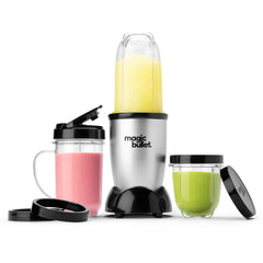 Magic Bullet front view silver showing compact design and fast prep benefit