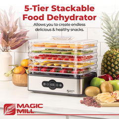 Magic Mill stainless trays detail highlighting food-grade metal and easy cleanup benefit