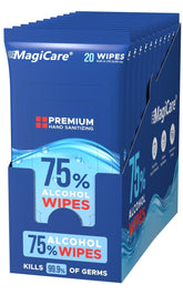 MAGICARE front packaging showing travel resealable wipes and count