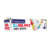 MAGNA-TILES packaging front showing the 8-piece rail pack and set benefit