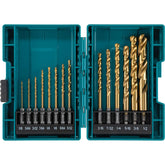 Makita B-65399 front packaging showing full 14-piece set and benefits