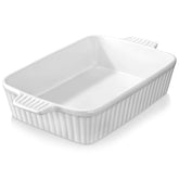 MALACASA front view of white 9x13 casserole dish showing capacity