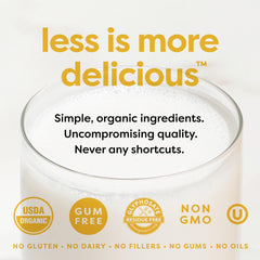 MALK ingredients display of almonds and vanilla, emphasizes organic, minimal recipe