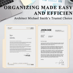 Manilaus folders arranged in a desk drawer showing improved organization