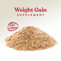 Manna Pro meal topper mixed in feed bowl showing added calories