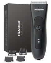 MANSPOT front view showing device and included guards for versatile grooming