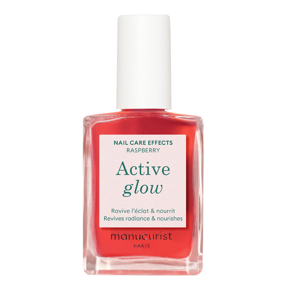 Manucurist bottle front view showing rosy gloss and strengthener benefits