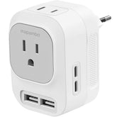 Mapambo front view showing European plug face and AC outlets for easy travel power