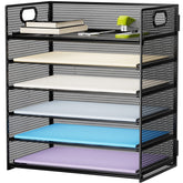 Marbrasse front view of 6-tier organizer showing stacked trays and black finish for neat storage