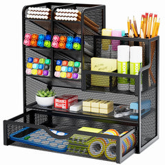 Marbrasse front view showing organized pens and compartments for tidy desk