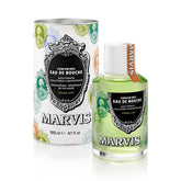 Marvis strong mint front bottle showing elegant Italian packaging and fresh breath benefit