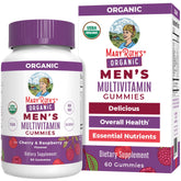 MARYRUTH'S bottle front showing organic men's gummies and benefits