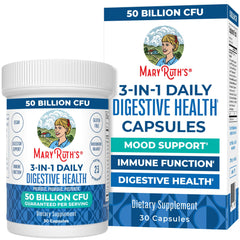 MARYRUTH'S front bottle showing 3-in-1 probiotic benefits and modern label