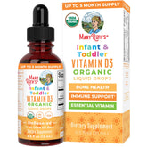 MARYRUTH'S front label bottle showing organic D3 for infants, clear dosing benefit